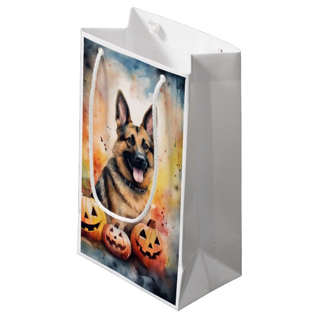 Halloween German Shepherd with Pumpkins Beängstige Kleine Geschenktüte (Vorderseite Schrägansicht)