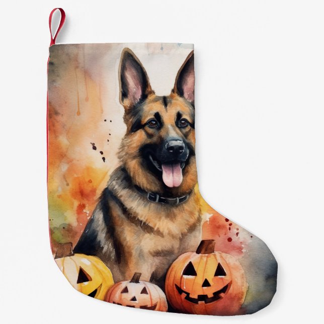 Halloween German Shepherd with Pumpkins Beängstige Kleiner Weihnachtsstrumpf (Vorderseite)