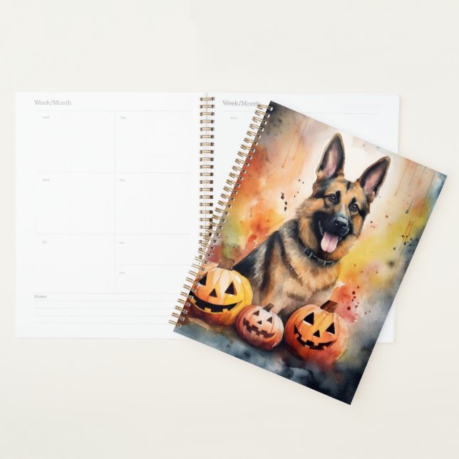 Halloween German Shepherd with Pumpkins Beängstige Planer (Anzeige)