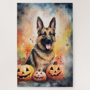Halloween German Shepherd with Pumpkins Beängstige Puzzle