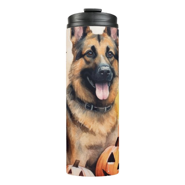 Halloween German Shepherd with Pumpkins Beängstige Thermosbecher (Vorderseite)