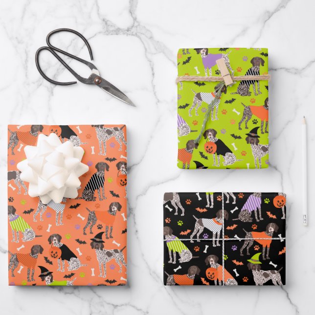 Halloween German Shorthair Pointer Geschenkpapier Set (Vorderseite)