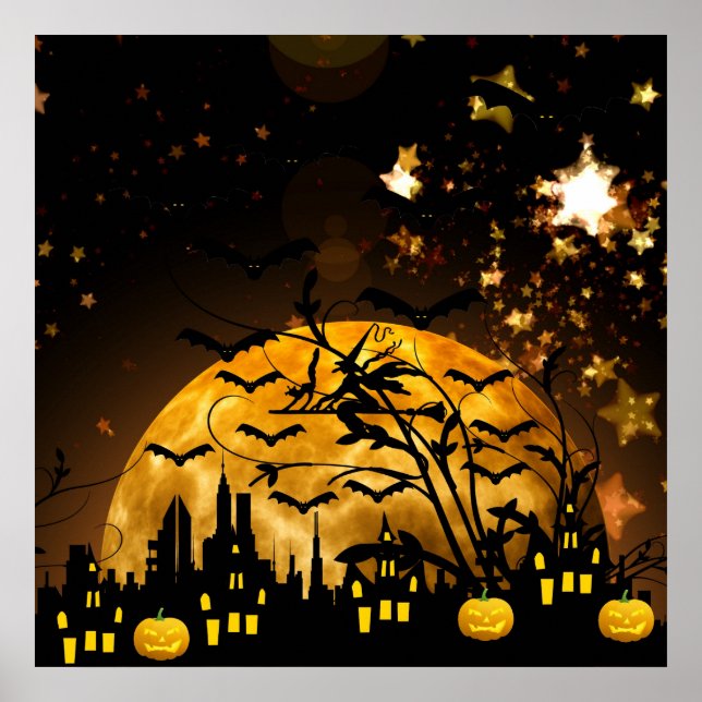 Halloween-Geschenke von fliegenden Hexen ernten Mo Poster (Vorne)
