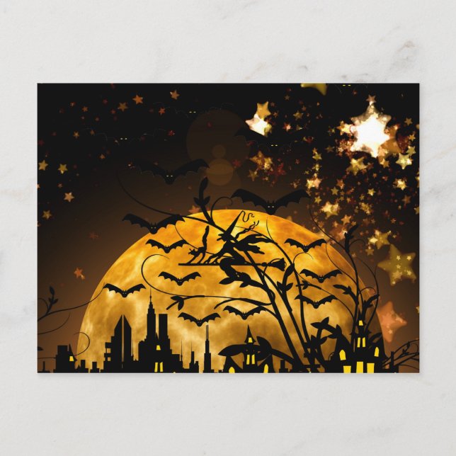 Halloween-Geschenke von fliegenden Hexen ernten Mo Postkarte (Vorderseite)