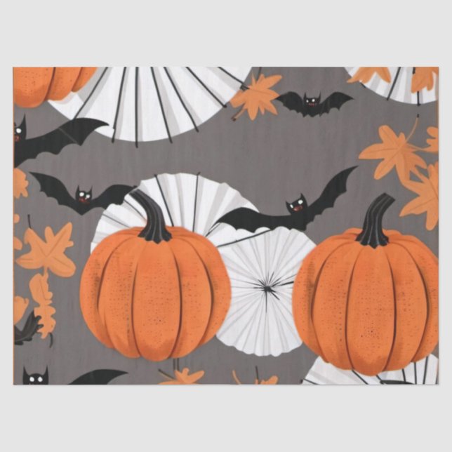 Halloween-Geschenkwrap: Fledermäuse & Kürbiskins Seidenpapier (Vorderseite)
