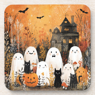 Halloween-Gespenster, schwarze Katzen und Fledermä Getränkeuntersetzer