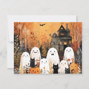 Halloween-Gespenster, schwarze Katzen und Fledermä Postkarte