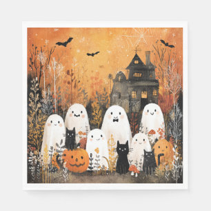 Halloween-Gespenster, schwarze Katzen und Fledermä Serviette
