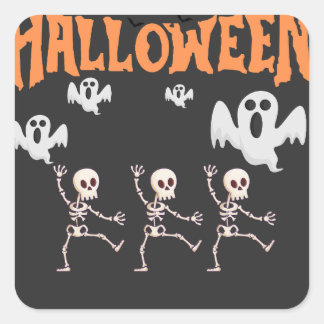 Halloween Gespenster und tanzende Skelette Quadratischer Aufkleber