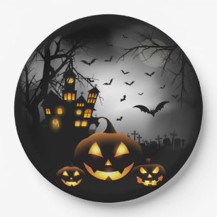Halloween - gespenstische Kürbis-grauer Mond - Pappteller