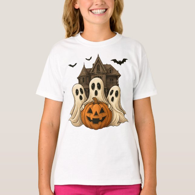 Halloween Ghost and Pumpkin Cute Spooky T-Shirt (Vorderseite)