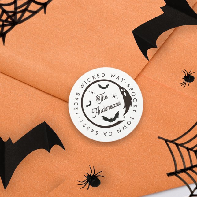 Halloween Ghost Bats Spooky-Rücksendeadresse | Wei Runder Aufkleber (Von Creator hochgeladen)