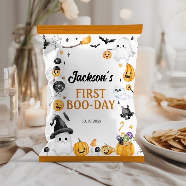 Halloween Ghost Birthday Party Chip Bag Wrapper Flyer (Von Creator hochgeladen)