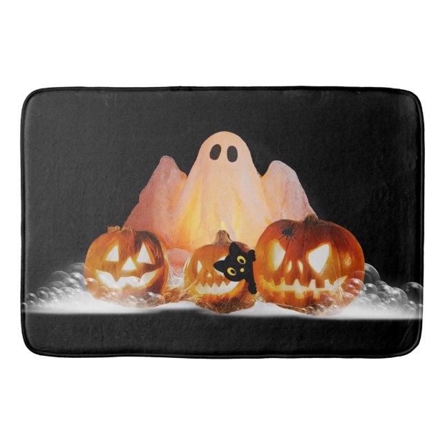 Halloween Ghost & Black Cat Bad Blasen Badematte (Vorderseite)
