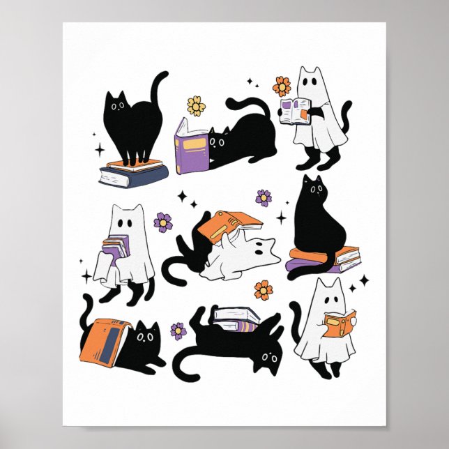 Halloween Ghost Black Cat Reading Book Costume Poster (Vorne)