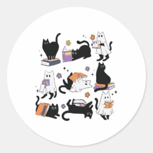 Halloween Ghost Black Cat Reading Book Costume Runder Aufkleber