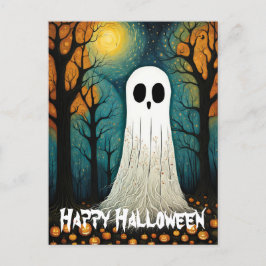 Halloween Ghost Boo Creepy Pumpkin Forest Postkarte