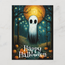 Halloween Ghost Boo Pumpkin Night Forest Postkarte