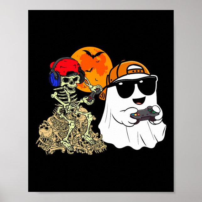 Halloween Ghost Boys Kids Gaming Beängstigend Skel Poster (Vorne)