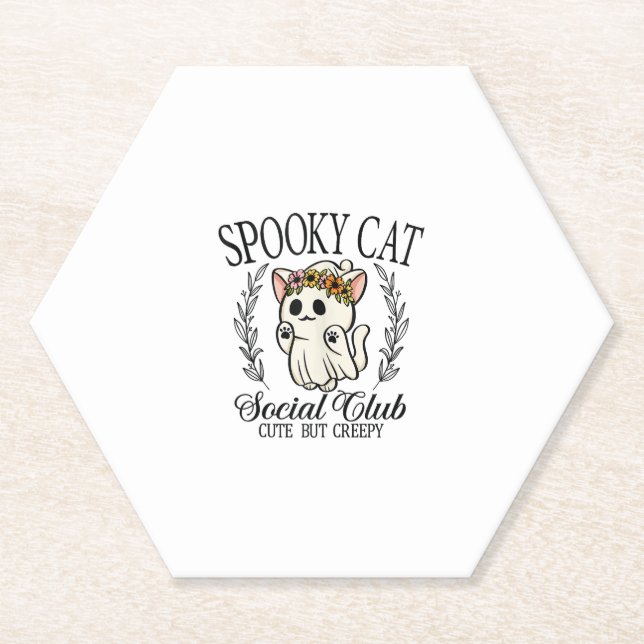 Halloween Ghost Cat Social Club Retro Creepy Cute  Untersetzer (Vorderseite)