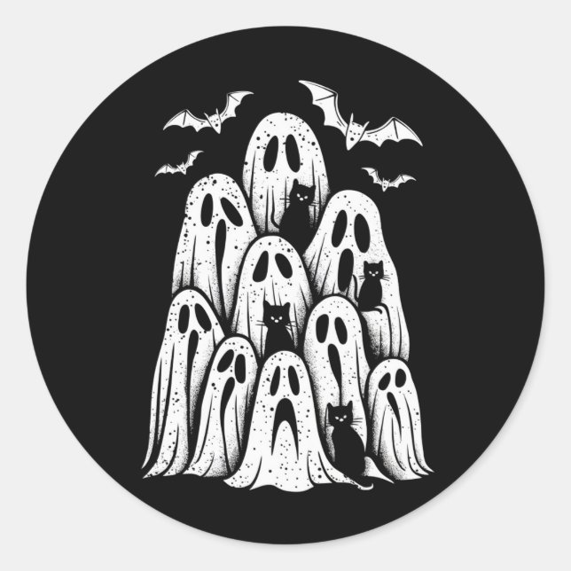 Halloween Ghost Cats Lover Fall Spooky Jahreszeit Runder Aufkleber (Vorderseite)