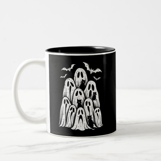 Halloween Ghost Cats Lover Fall Spooky Jahreszeit Zweifarbige Tasse (Links)