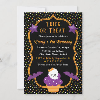Halloween Ghost Cupcake & Polka Dots Geburtstag Einladung