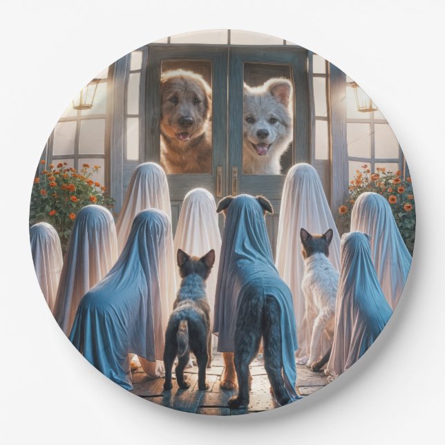 Halloween Ghost Dogs Pappteller (Vorderseite)