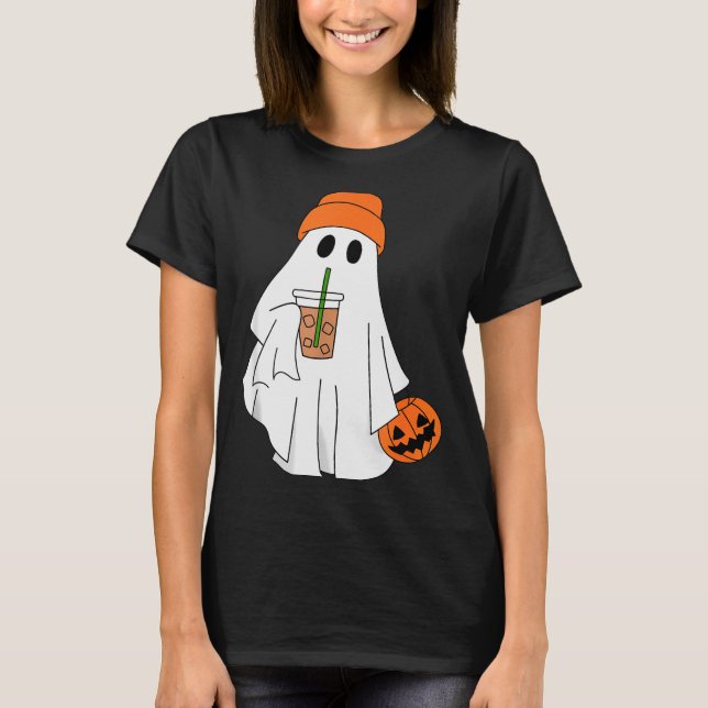 Halloween Ghost Drinking Coffee Ghost Ice Coffee M T-Shirt (Vorderseite)