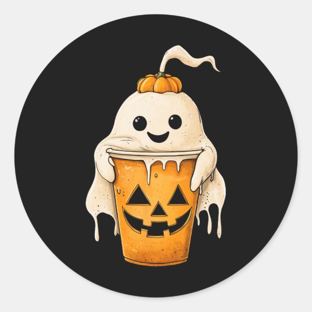 Halloween Ghost-Eiskaffee mit Kürbisspuch Runder Aufkleber (Vorderseite)