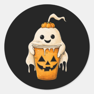 Halloween Ghost-Eiskaffee mit Kürbisspuch Runder Aufkleber