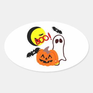 Halloween Ghost Friends Ovaler Aufkleber