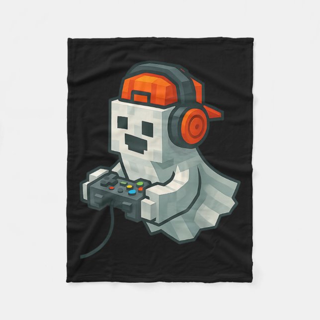 Halloween Ghost Gamer Funny Pixel Video Gaming Boy Fleecedecke (Vorderseite)