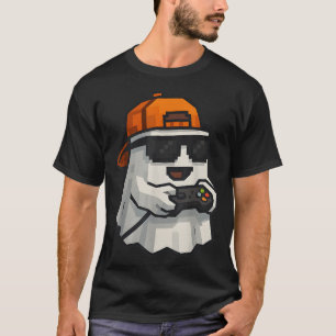 Halloween Ghost Gamer Funny Pixel Video Gaming Boy T-Shirt