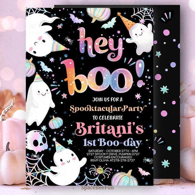 Halloween Ghost Geburtstag Einladung Party Hey Boo (Halloween Ghost Birthday Invitation Party Hey Boo Girly Cute Ghost Birthday Spooktacular Halloween )