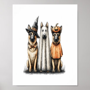 Halloween Ghost German Shepherd Dog Poster