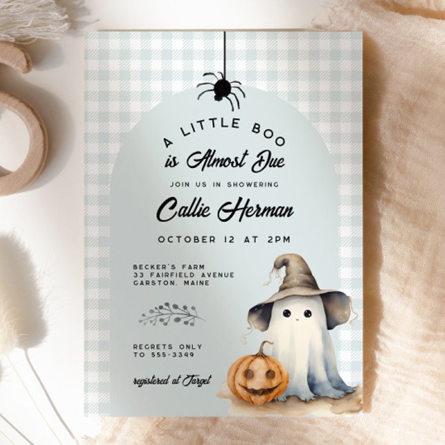 Halloween Ghost Gingham Little Boo Baby Shower Einladung (Von Creator hochgeladen)