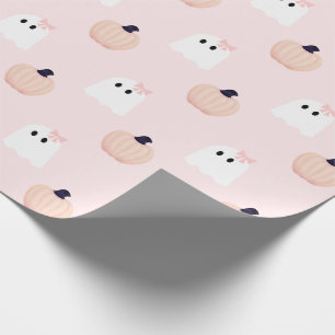 Halloween Ghost Girl Orange Pumpkin Pattern Pink Geschenkpapier