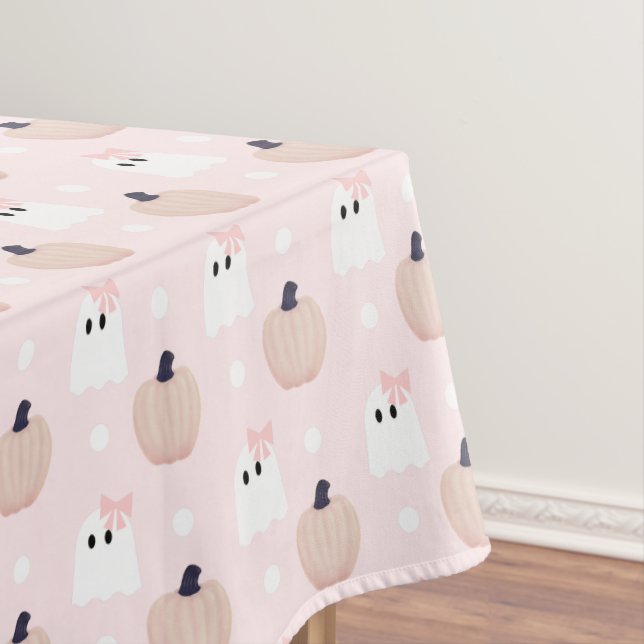 Halloween Ghost Girl & Orange Pumpkin Pink Tablecl Tischdecke (Beispiel)