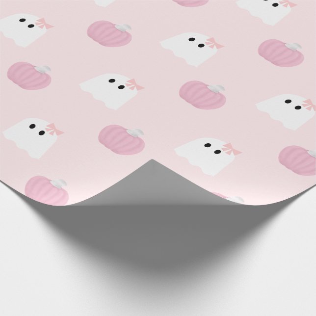 Halloween Ghost Girl Pink Pumpkin Pattern Geschenkpapier (Ecke)