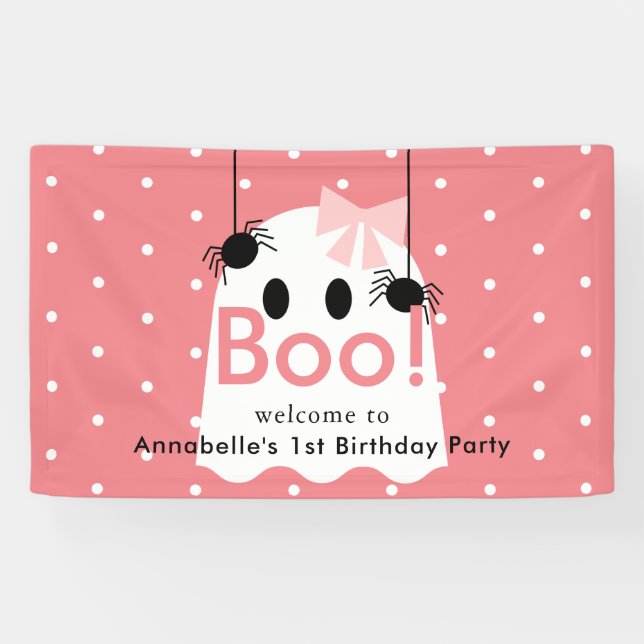 Halloween Ghost Girl Pink Ribbon Geburtstag Willko Banner (Horizontal)