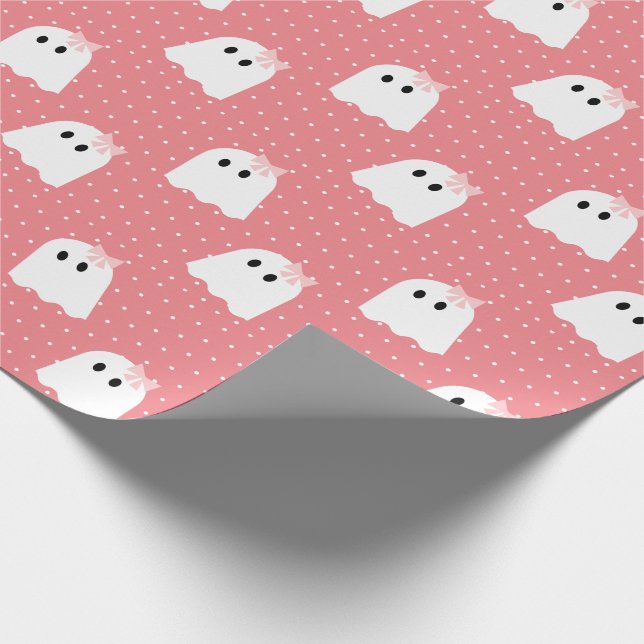 Halloween Ghost Girl Pink Ribbon Polka Dot Muster Geschenkpapier (Ecke)