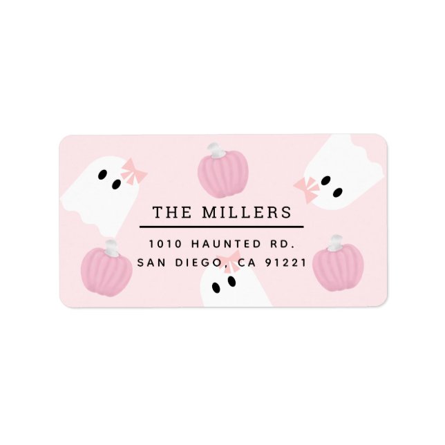 Halloween Ghost GIrl & Pumpkin Pink-Adresse Adressaufkleber (Vorne)