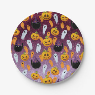Halloween Ghost Glitzer Pattern Party Pappteller
