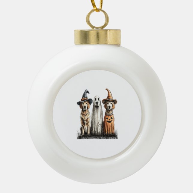 Halloween Ghost Golden Retriever Dog Keramik Kugel-Ornament (Vorderseite)