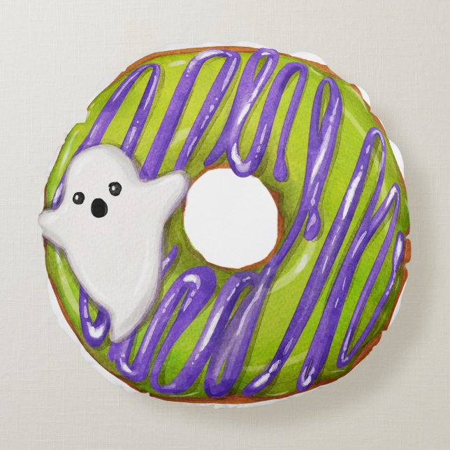Halloween Ghost & Green Slime Donut Rundes Kissen (Vorderseite)