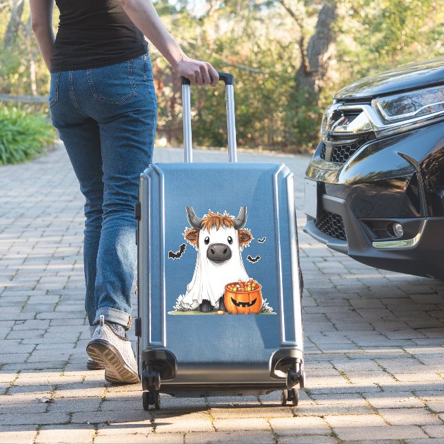 Halloween Ghost Highland Cow PNG Aufkleber (Koffer Insitu)