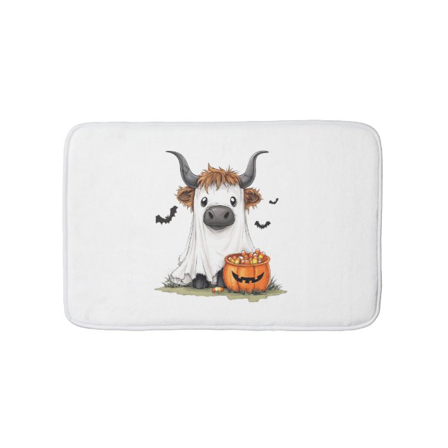 Halloween Ghost Highland Cow PNG Badematte (Vorderseite)