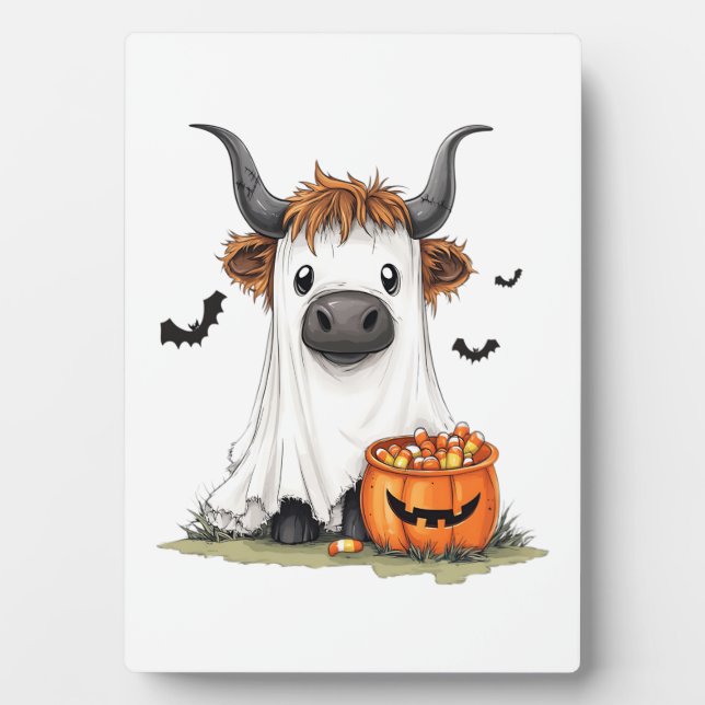 Halloween Ghost Highland Cow PNG Fotoplatte (Vorderseite)