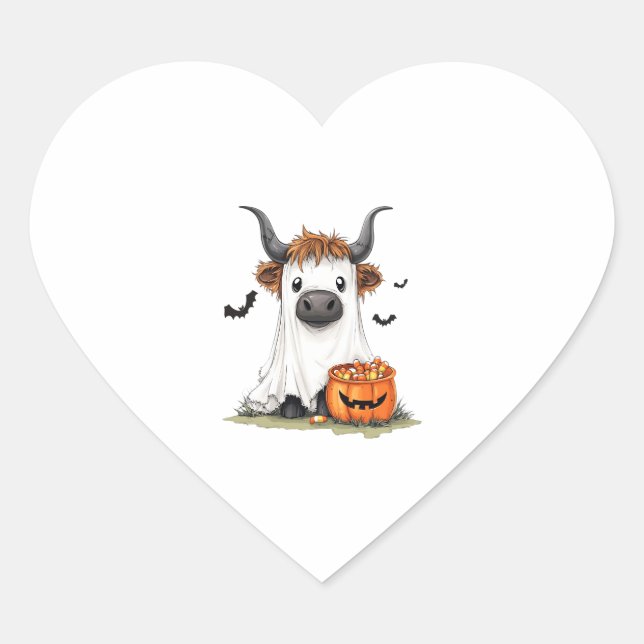 Halloween Ghost Highland Cow PNG Herz-Aufkleber (Vorderseite)